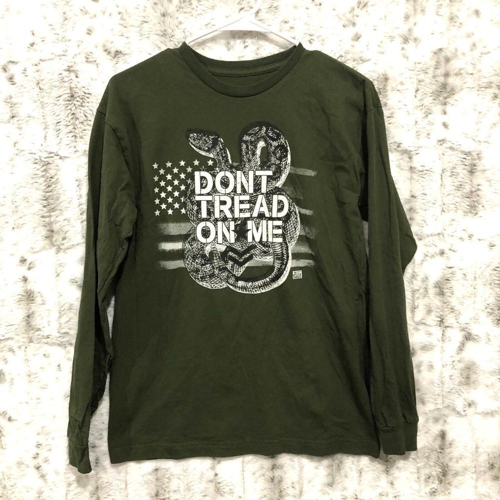 Rags of Honor Dont Tread on Me Long Sleeve Crewneck Shirt Green Mens Medium